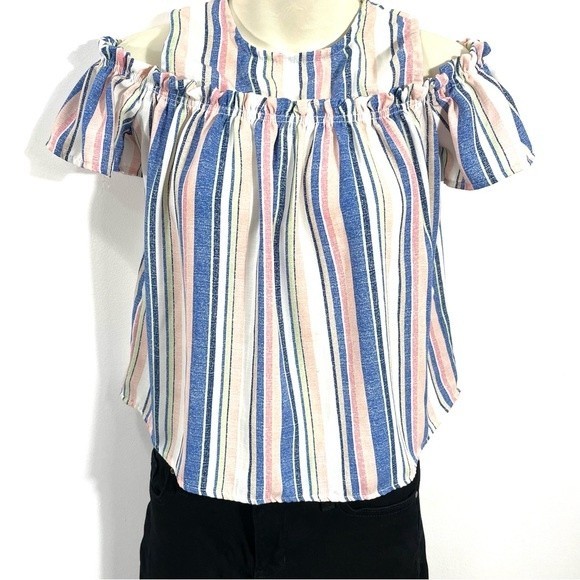 Girls Striped Cold Shoulder Top - Picture 1 of 9